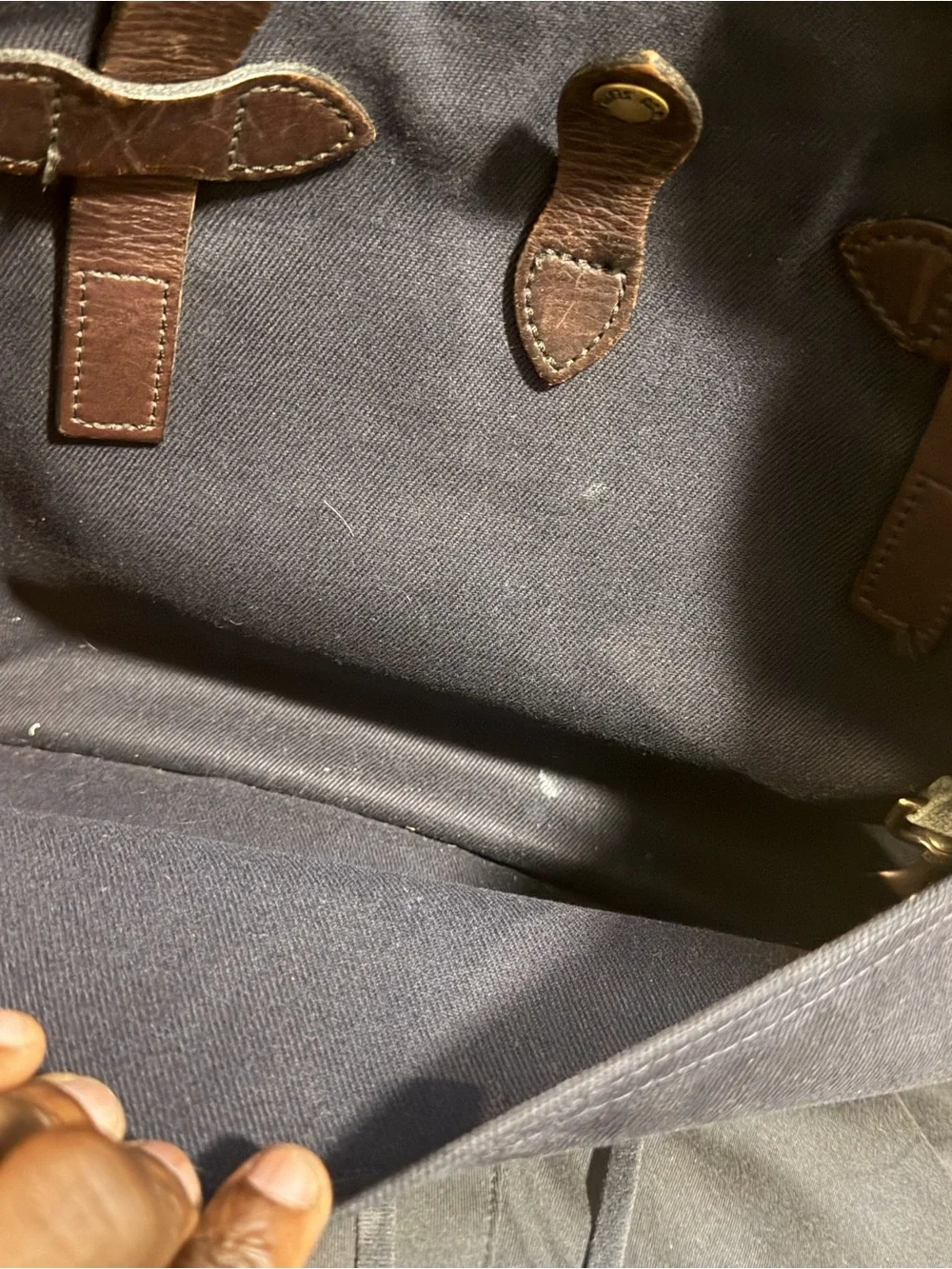Filson Navy Canvas Briefcase with Brown Leather Handles